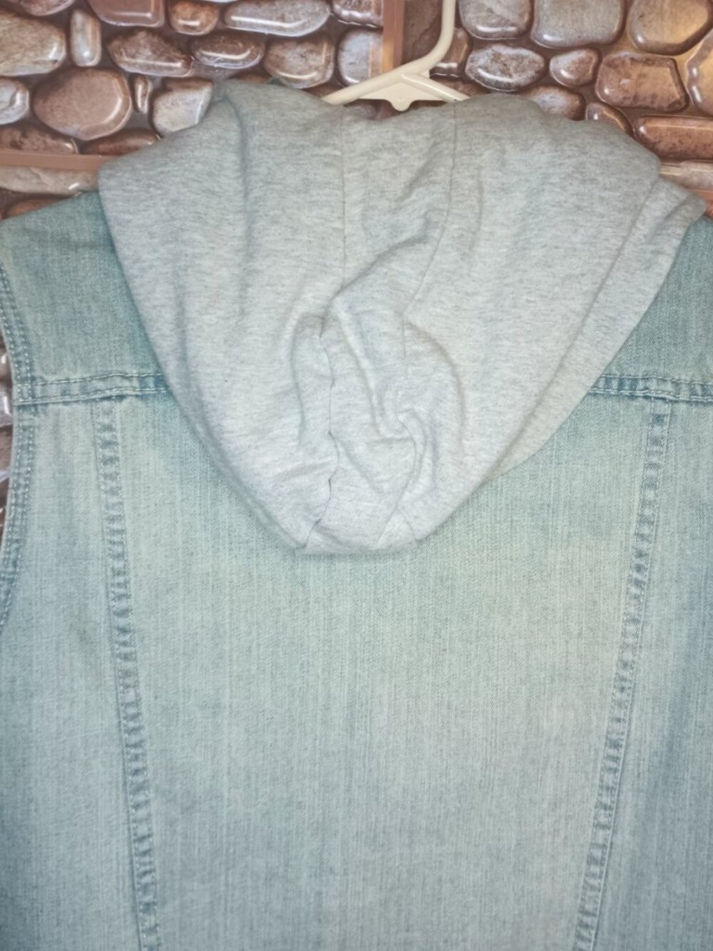 Sleeveless Denim Vest Detachable Hood Stone Wash Blue & Gray Size M Grunge - Picture 14 of 16
